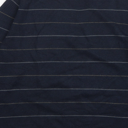 Autograph Womens Blue V-Neck Striped Acrylic Pullover Jumper Size L