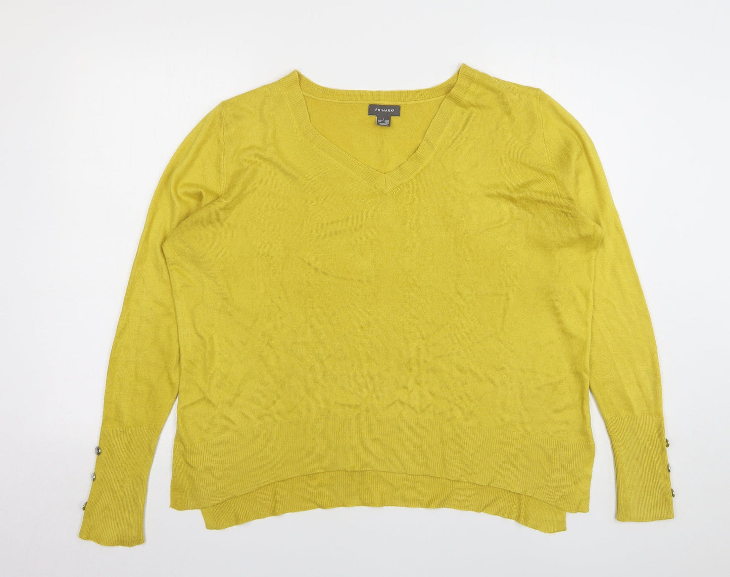 Primark Womens Yellow V-Neck Polyester Pullover Jumper Size 14