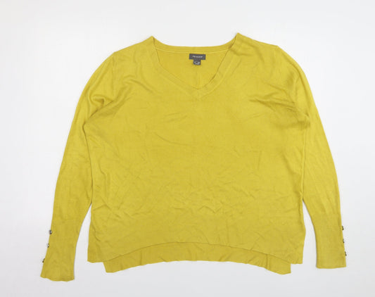 Primark Womens Yellow V-Neck Polyester Pullover Jumper Size 14