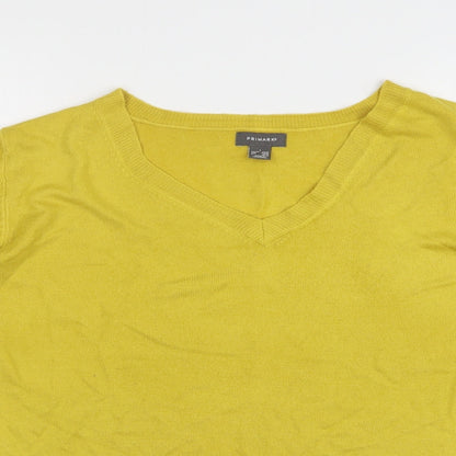 Primark Womens Yellow V-Neck Polyester Pullover Jumper Size 14