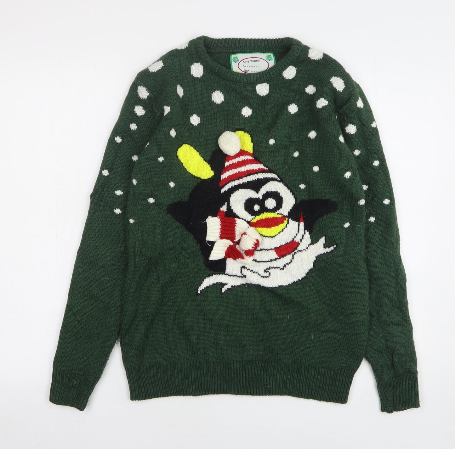 Cedar Wood State Mens Green Round Neck Polka Dot Polyester Pullover Jumper Size S - Christmas