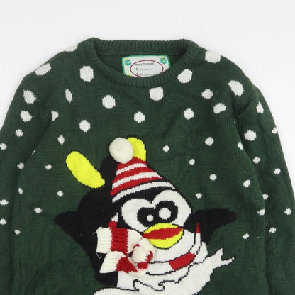 Cedar Wood State Mens Green Round Neck Polka Dot Polyester Pullover Jumper Size S - Christmas