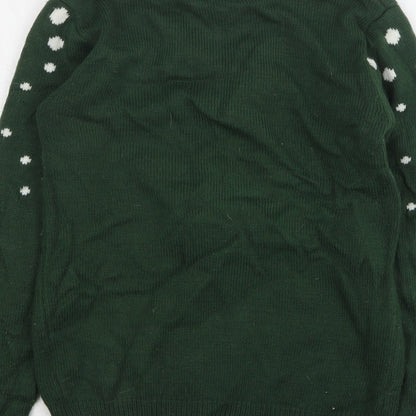 Cedar Wood State Mens Green Round Neck Polka Dot Polyester Pullover Jumper Size S - Christmas