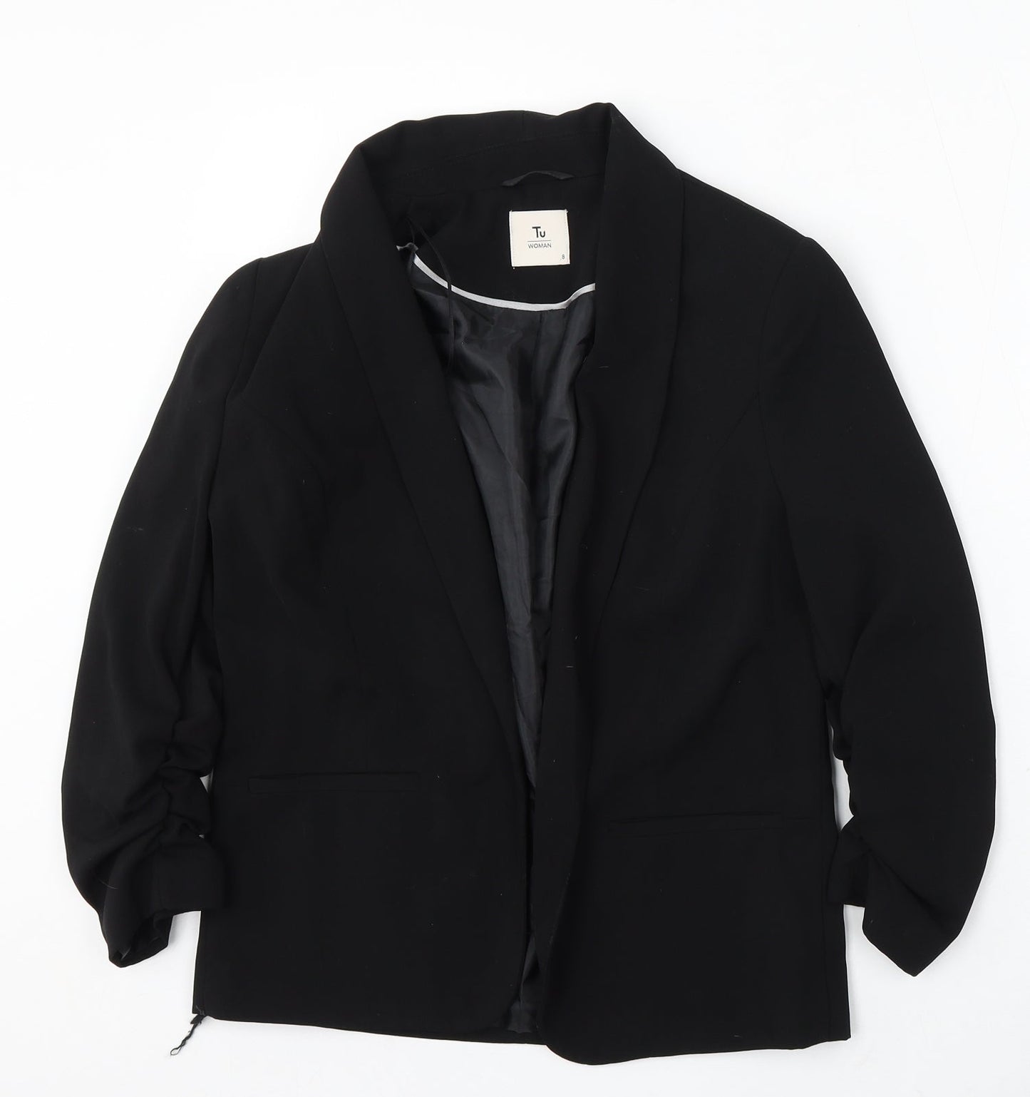 TU Womens Black Polyester Jacket Blazer Size 8