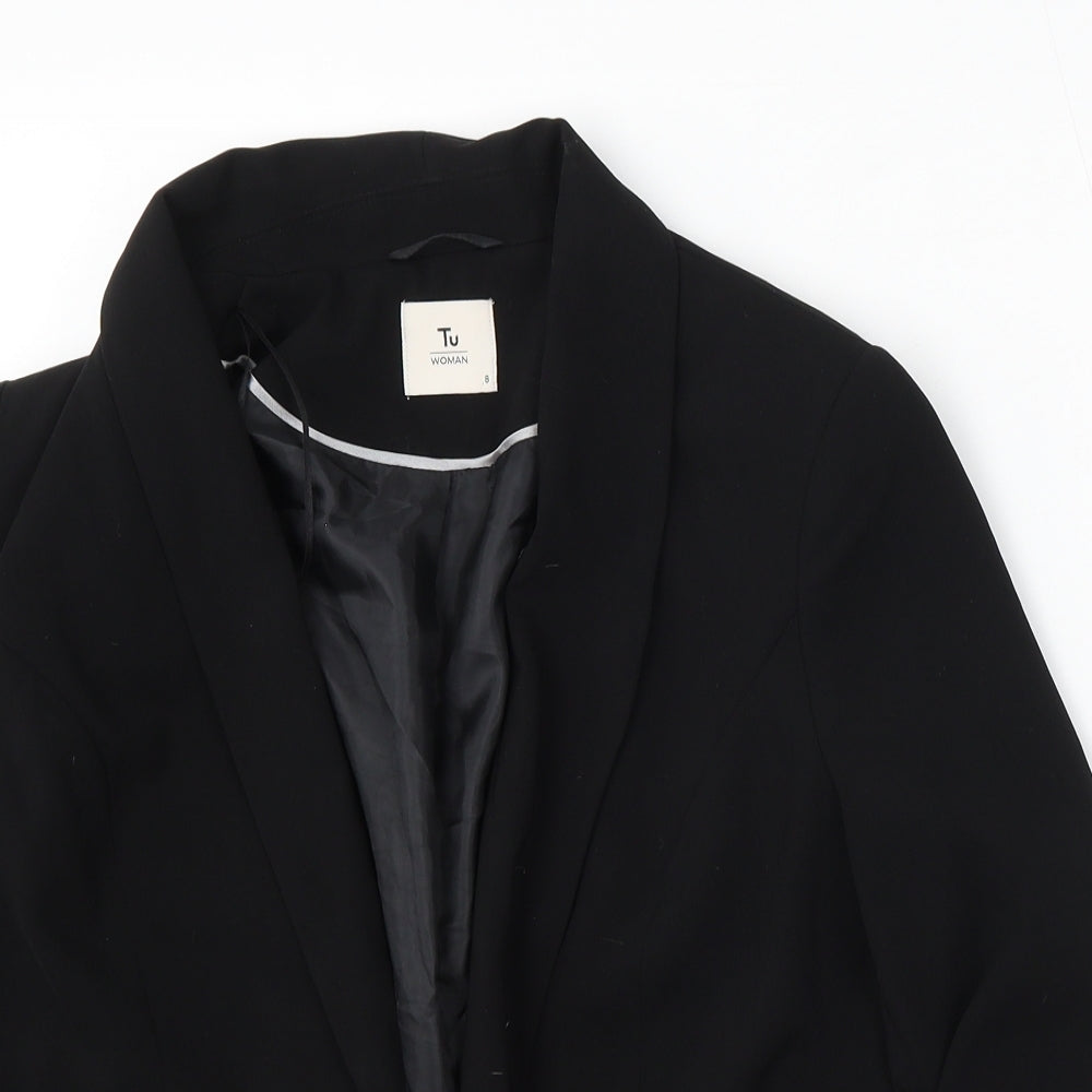 TU Womens Black Polyester Jacket Blazer Size 8
