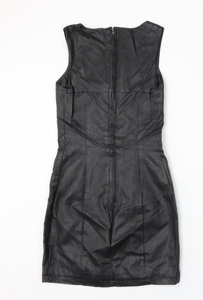 H&M Womens Black Polyurethane Pencil Dress Size 6 Round Neck