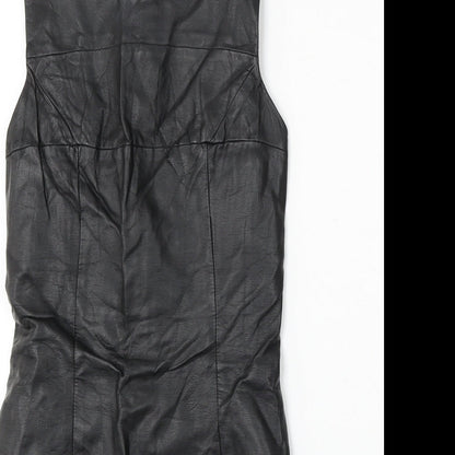 H&M Womens Black Polyurethane Pencil Dress Size 6 Round Neck