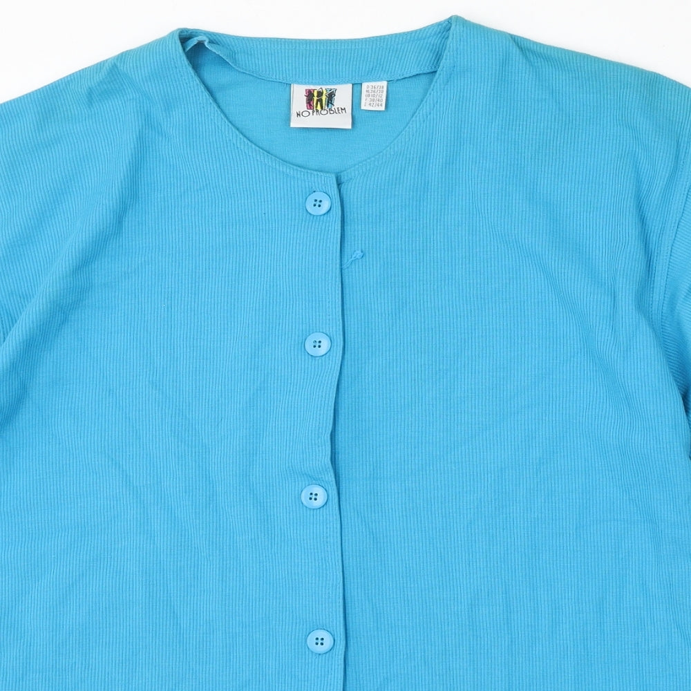 No Problem Womens Blue Round Neck Cotton Cardigan Jumper Size 10