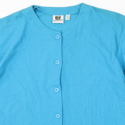 No Problem Womens Blue Round Neck Cotton Cardigan Jumper Size 10