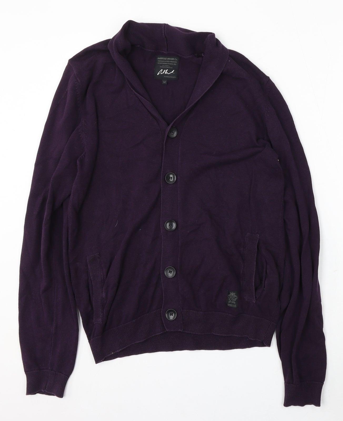 Ambrose Womens Purple V-Neck Cotton Cardigan Jumper Size M