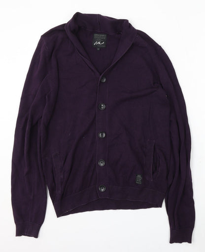 Ambrose Womens Purple V-Neck Cotton Cardigan Jumper Size M
