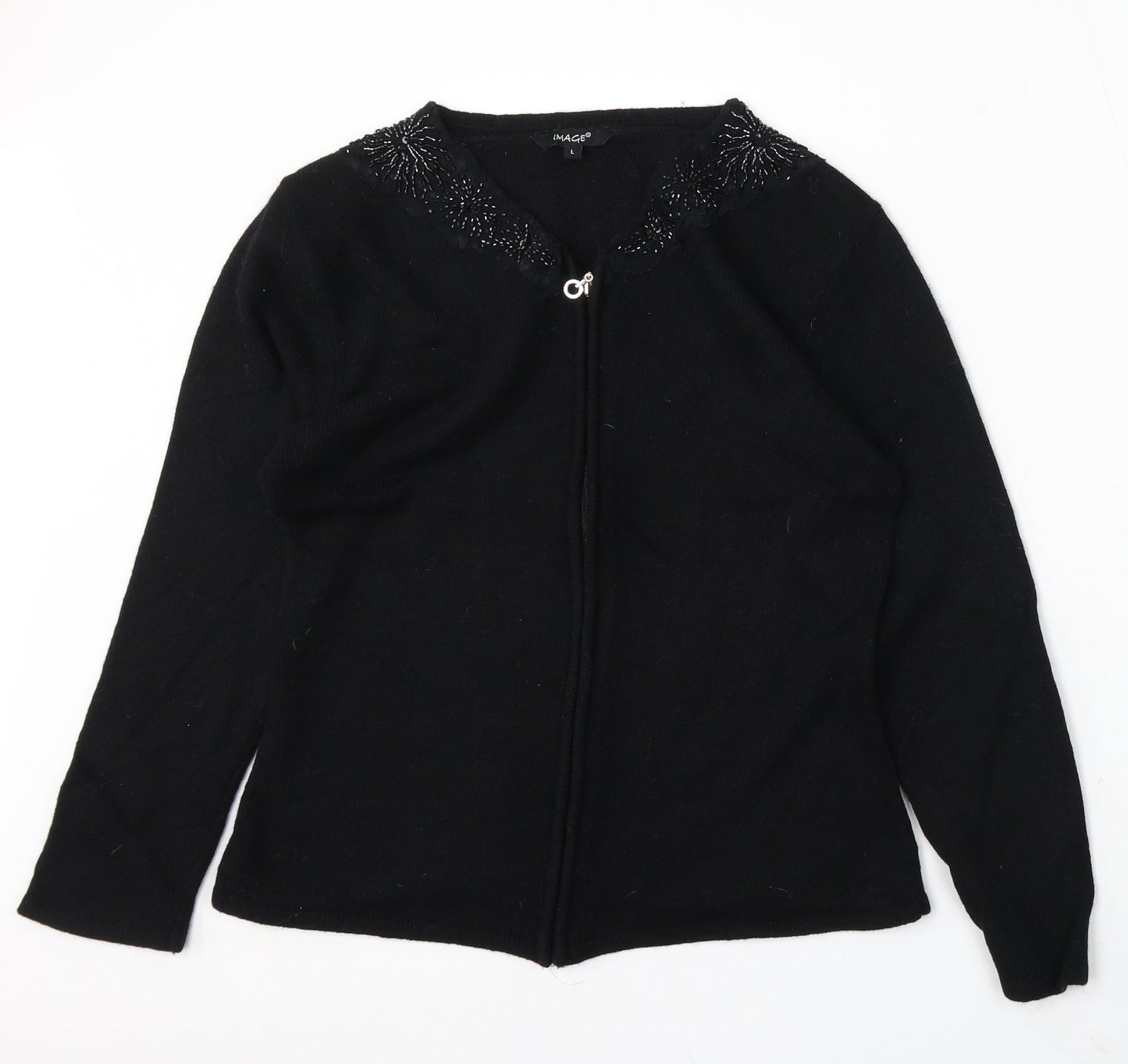 Womens UK Size L Image Black Cardigan Jumper