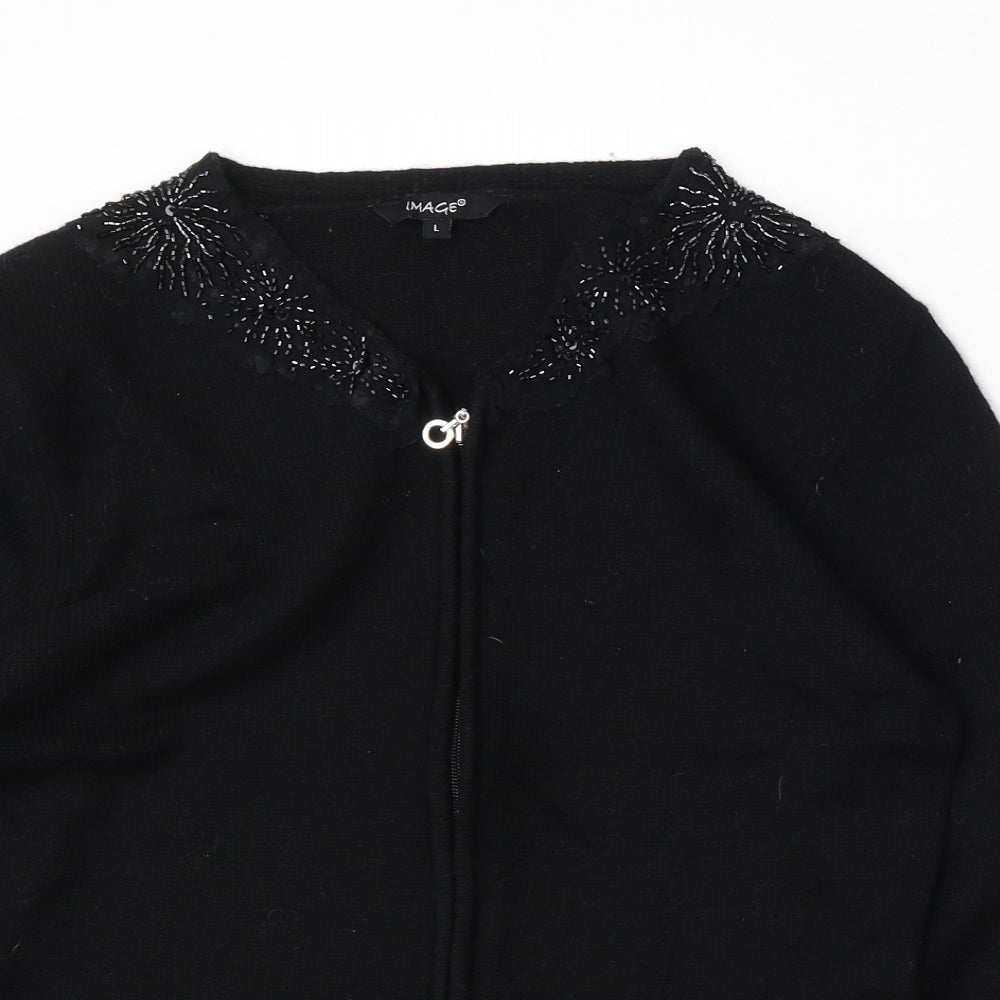 Womens UK Size L Image Black Cardigan Jumper