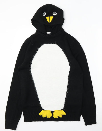 Peacocks Mens Black Round Neck Acrylic Pullover Jumper Size S - Penguin Jumper