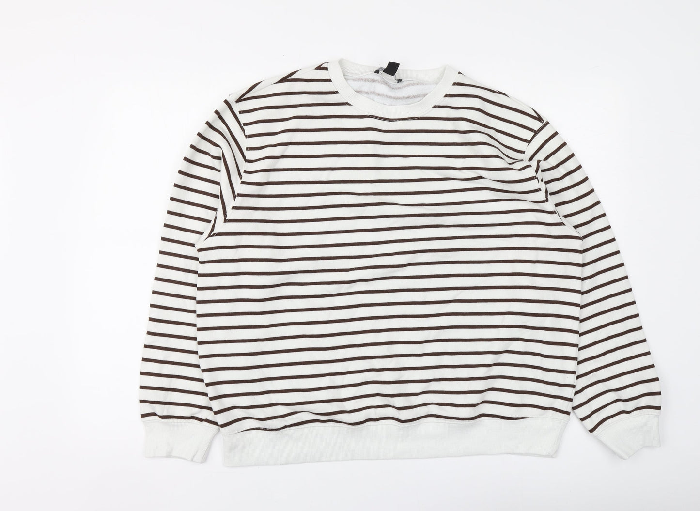 New Look Womens White Striped Cotton Pullover Hoodie Size L
