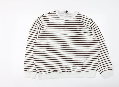 New Look Womens White Striped Cotton Pullover Hoodie Size L