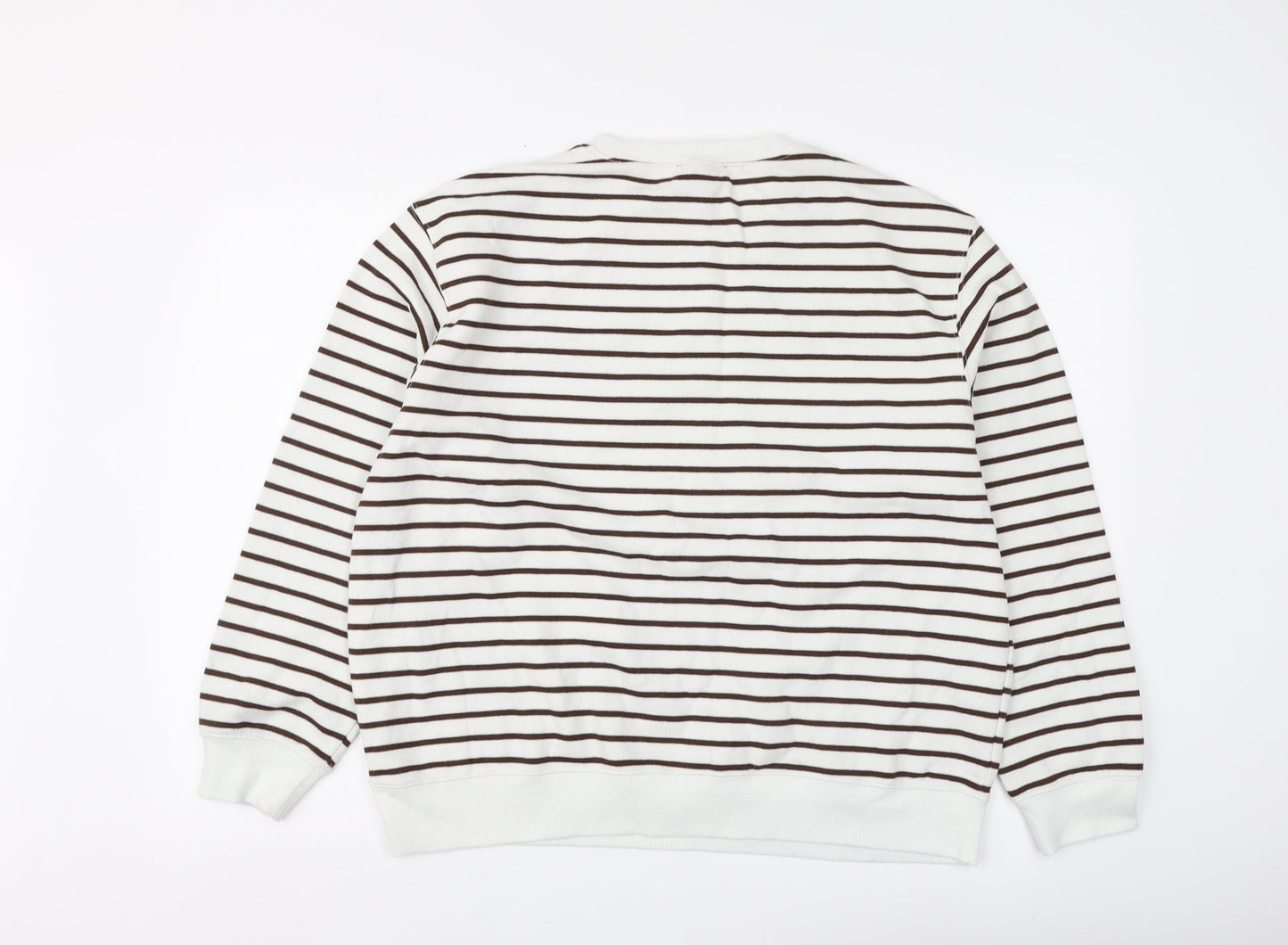 New Look Womens White Striped Cotton Pullover Hoodie Size L