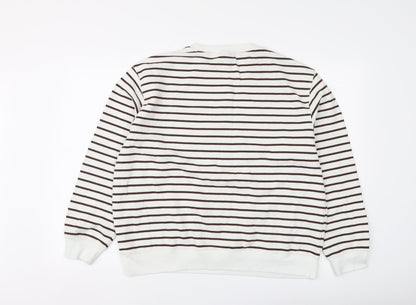 New Look Womens White Striped Cotton Pullover Hoodie Size L