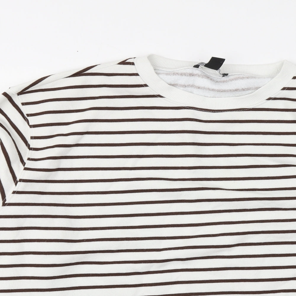 New Look Womens White Striped Cotton Pullover Hoodie Size L