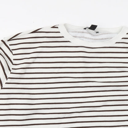 New Look Womens White Striped Cotton Pullover Hoodie Size L
