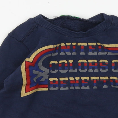 United Colors of Benetton Boys Blue Cotton Basic T-Shirt Size 12-18 Months Round Neck
