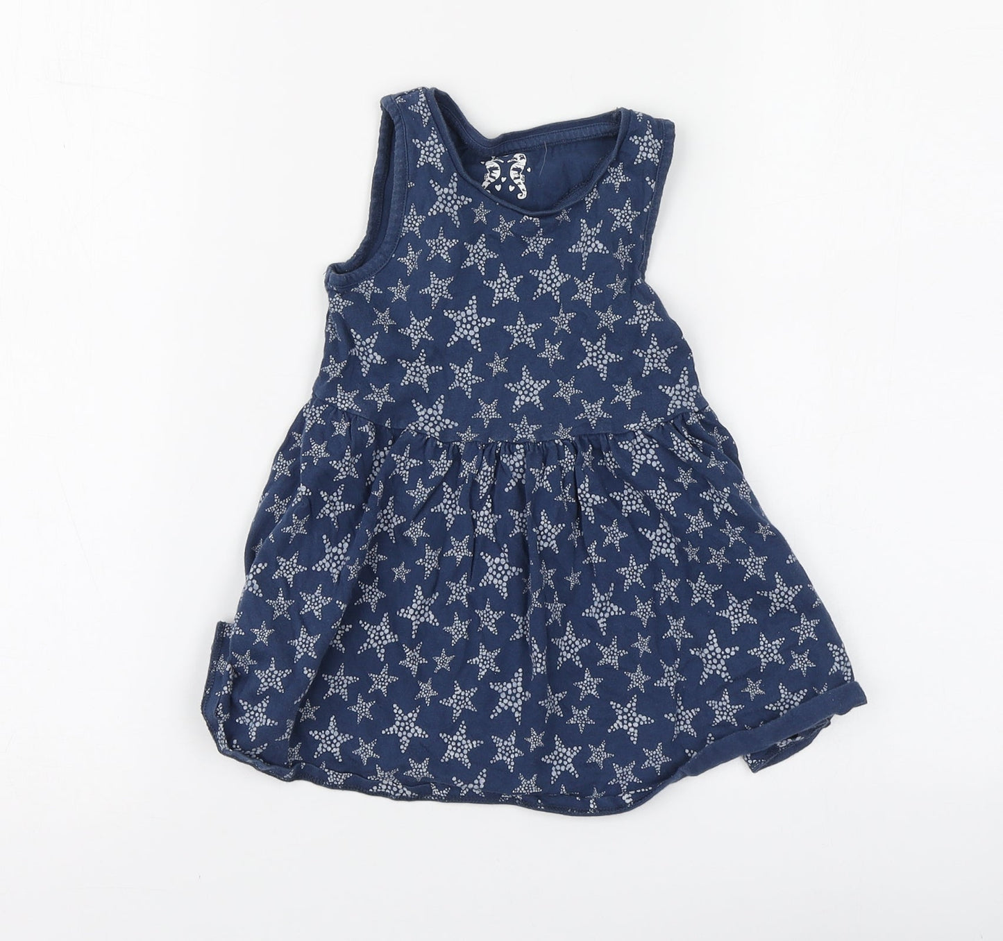 F&F Girls Blue Geometric Cotton Skater Dress Size 18-24 Months Round Neck