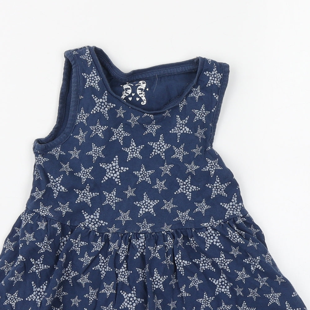 F&F Girls Blue Geometric Cotton Skater Dress Size 18-24 Months Round Neck