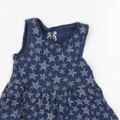 F&F Girls Blue Geometric Cotton Skater Dress Size 18-24 Months Round Neck