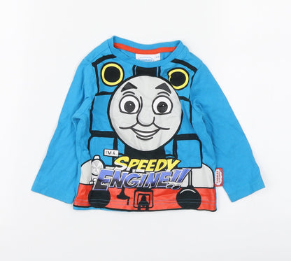 Thomas & Friends Boys Blue Cotton Basic T-Shirt Size 6-9 Months Round Neck