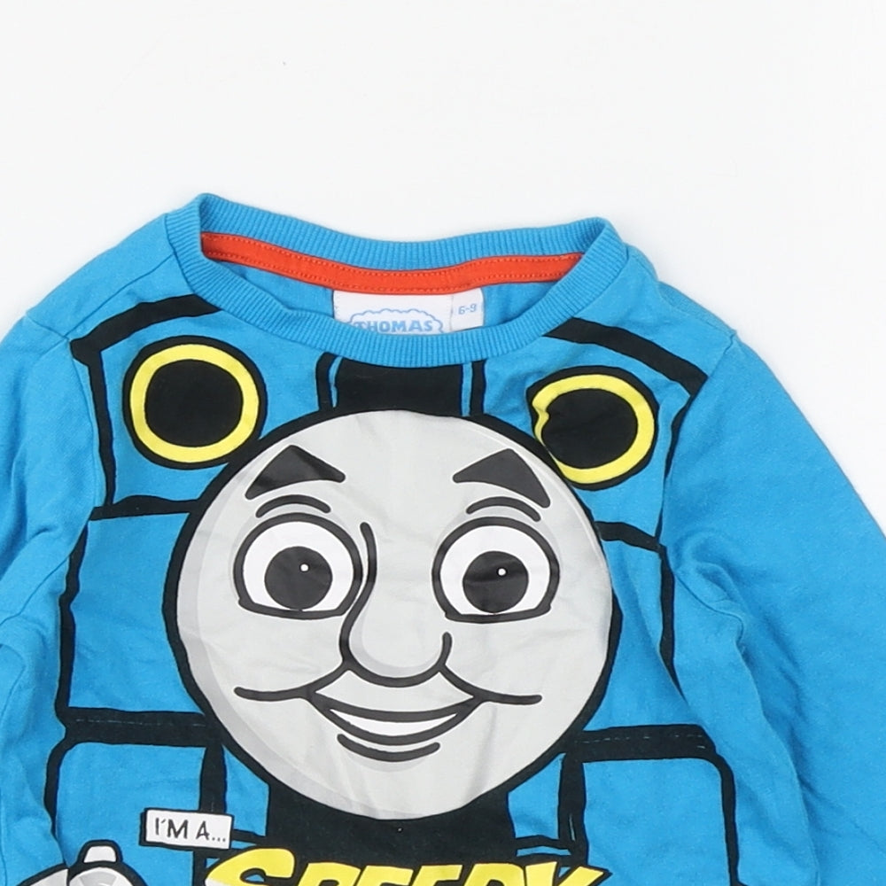 Thomas & Friends Boys Blue Cotton Basic T-Shirt Size 6-9 Months Round Neck