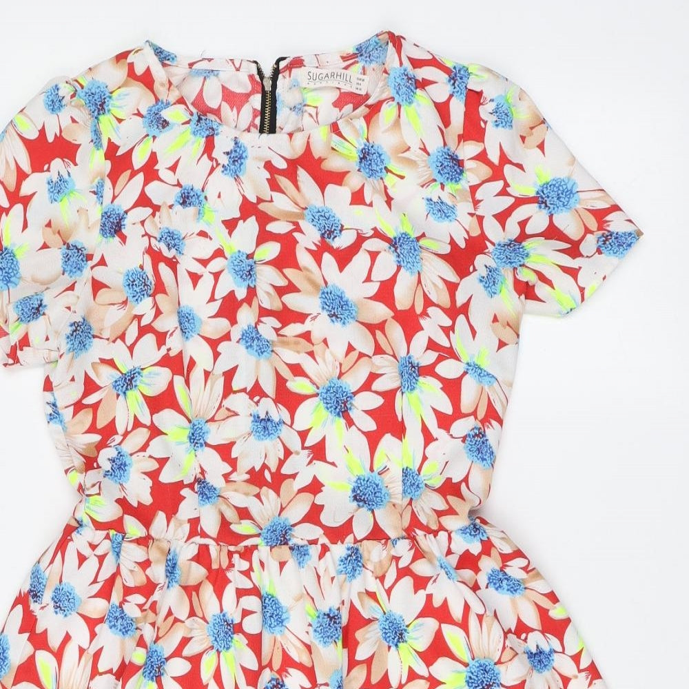 Sugarhill Womens Multicoloured Floral Polyester Skater Dress Size 10 Round Neck