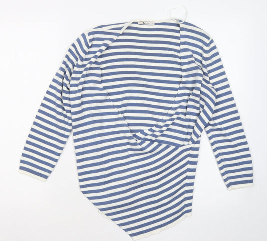 TU Womens Blue Scoop Neck Striped Cotton Pullover Jumper Size 12
