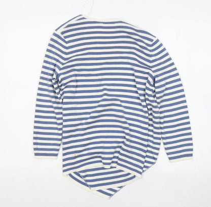 TU Womens Blue Scoop Neck Striped Cotton Pullover Jumper Size 12