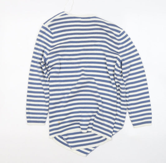 TU Womens Blue Scoop Neck Striped Cotton Pullover Jumper Size 12