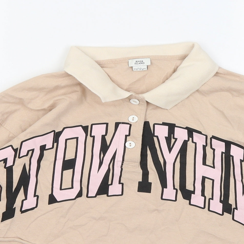 River Island Girls Beige Cotton Pullover Sweatshirt Size 11 Years - Why Not?