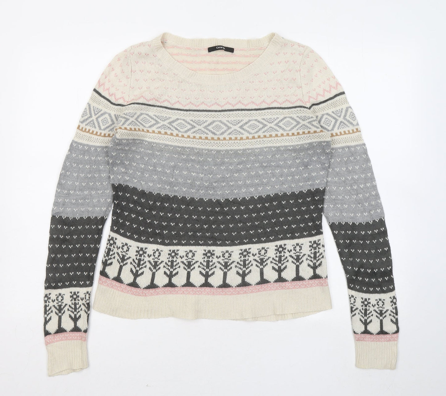 George Womens Multicoloured Round Neck Geometric Acrylic Pullover Jumper Size 12
