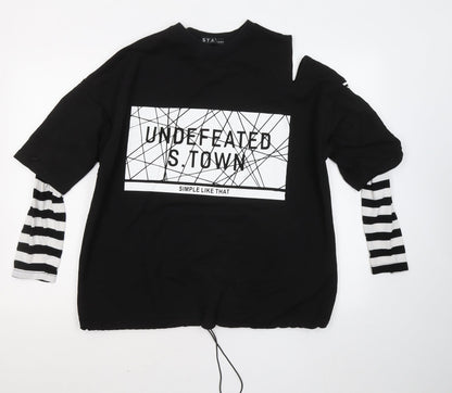 Staytown Mens Black Cotton Henley Sweatshirt Size M