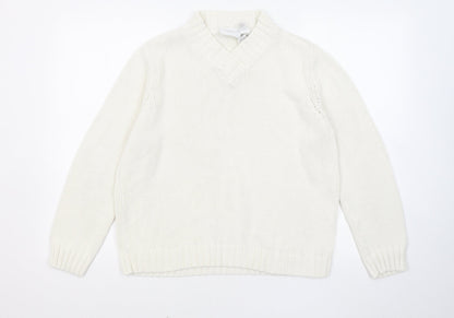 Liz Claiborne Womens White V-Neck Acrylic Pullover Jumper Size M