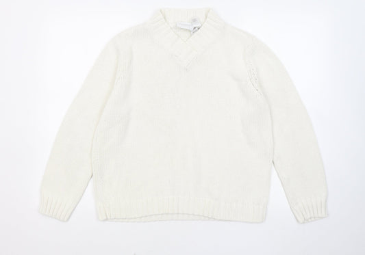 Liz Claiborne Womens White V-Neck Acrylic Pullover Jumper Size M
