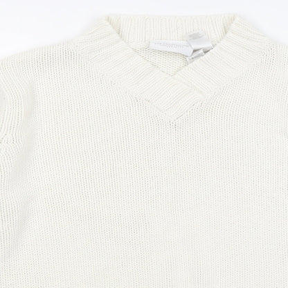 Liz Claiborne Womens White V-Neck Acrylic Pullover Jumper Size M