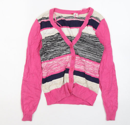 Divided by H&M Womens Multicoloured Round Neck Geometric Cotton Cardigan Jumper Size 4