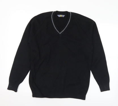 magic fit Mens Black V-Neck Acrylic Pullover Jumper Size S