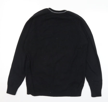 magic fit Mens Black V-Neck Acrylic Pullover Jumper Size S