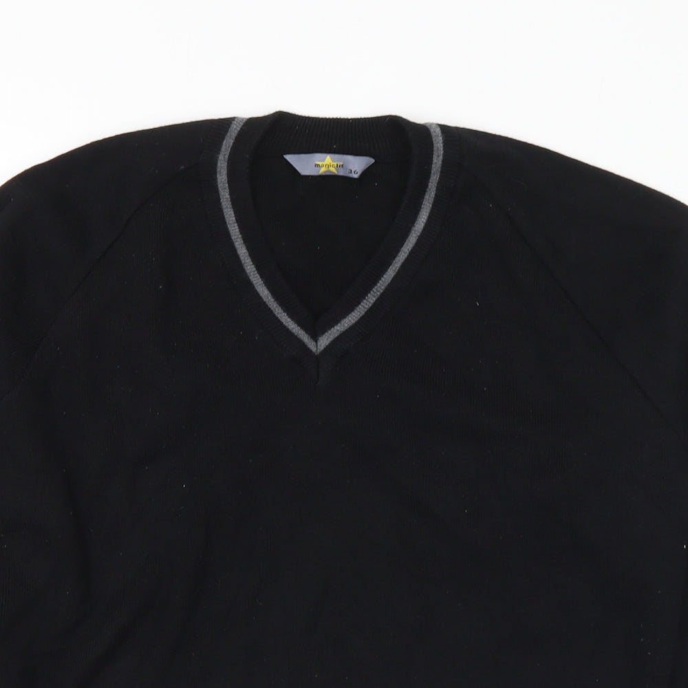 magic fit Mens Black V-Neck Acrylic Pullover Jumper Size S