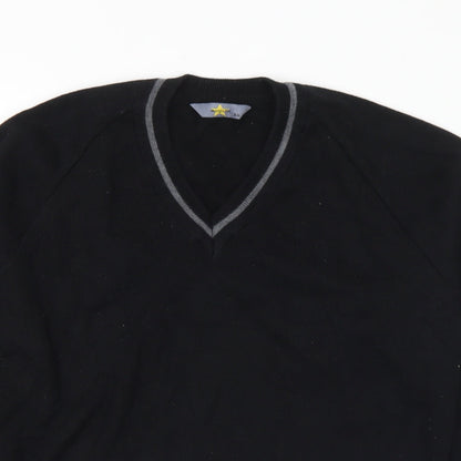 magic fit Mens Black V-Neck Acrylic Pullover Jumper Size S