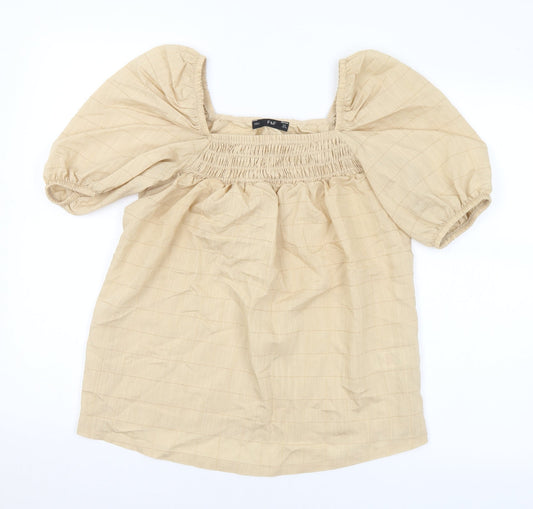 F&F Womens Gold Check Viscose Basic Blouse Size 6 Off the Shoulder