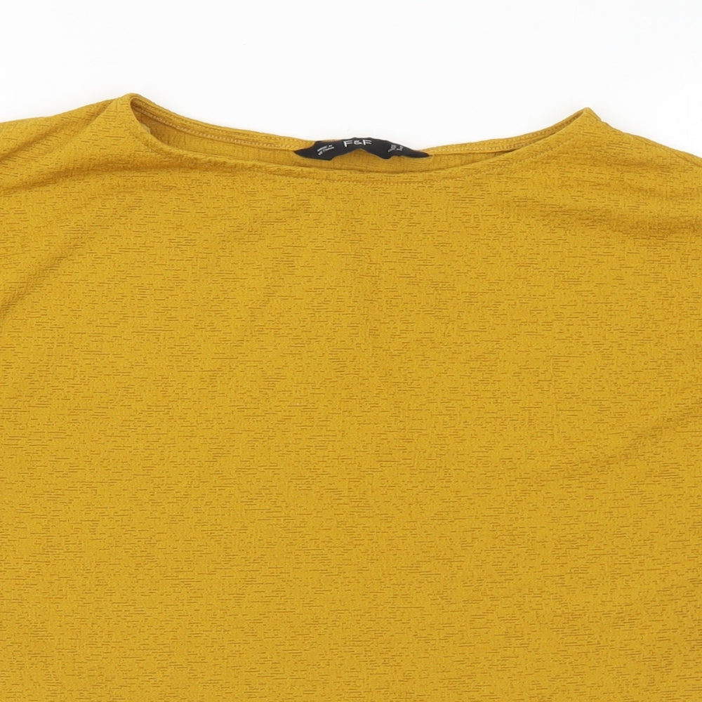 F&F Womens Gold Polyamide Basic Blouse Size 6 Round Neck