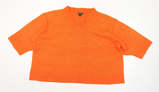 Boohoo Womens Orange V-Neck Polyester Pullover Jumper Size M