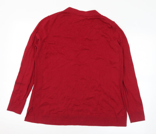 Gap Womens Red V-Neck Cotton Pullover Jumper Size L