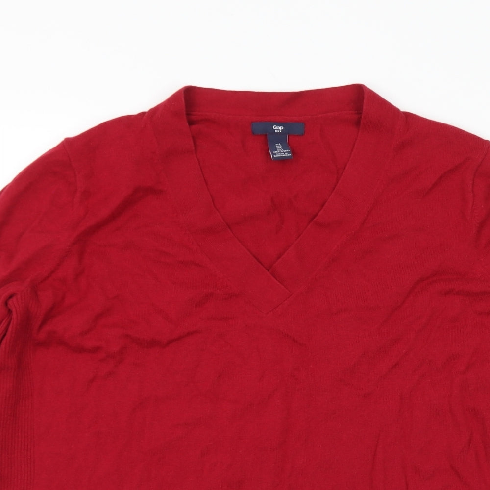 Gap Womens Red V-Neck Cotton Pullover Jumper Size L